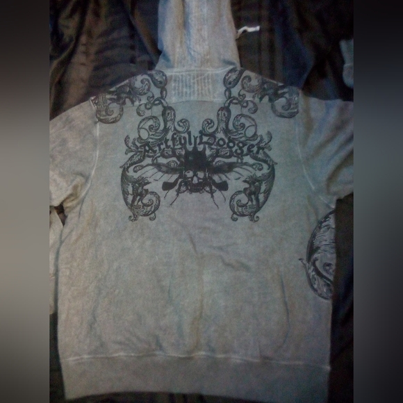 Artful Dodger Ancient Rustic Gothic Graphic Design Spray Hoodie Men's 3XL Gray - Picture 3 of 15